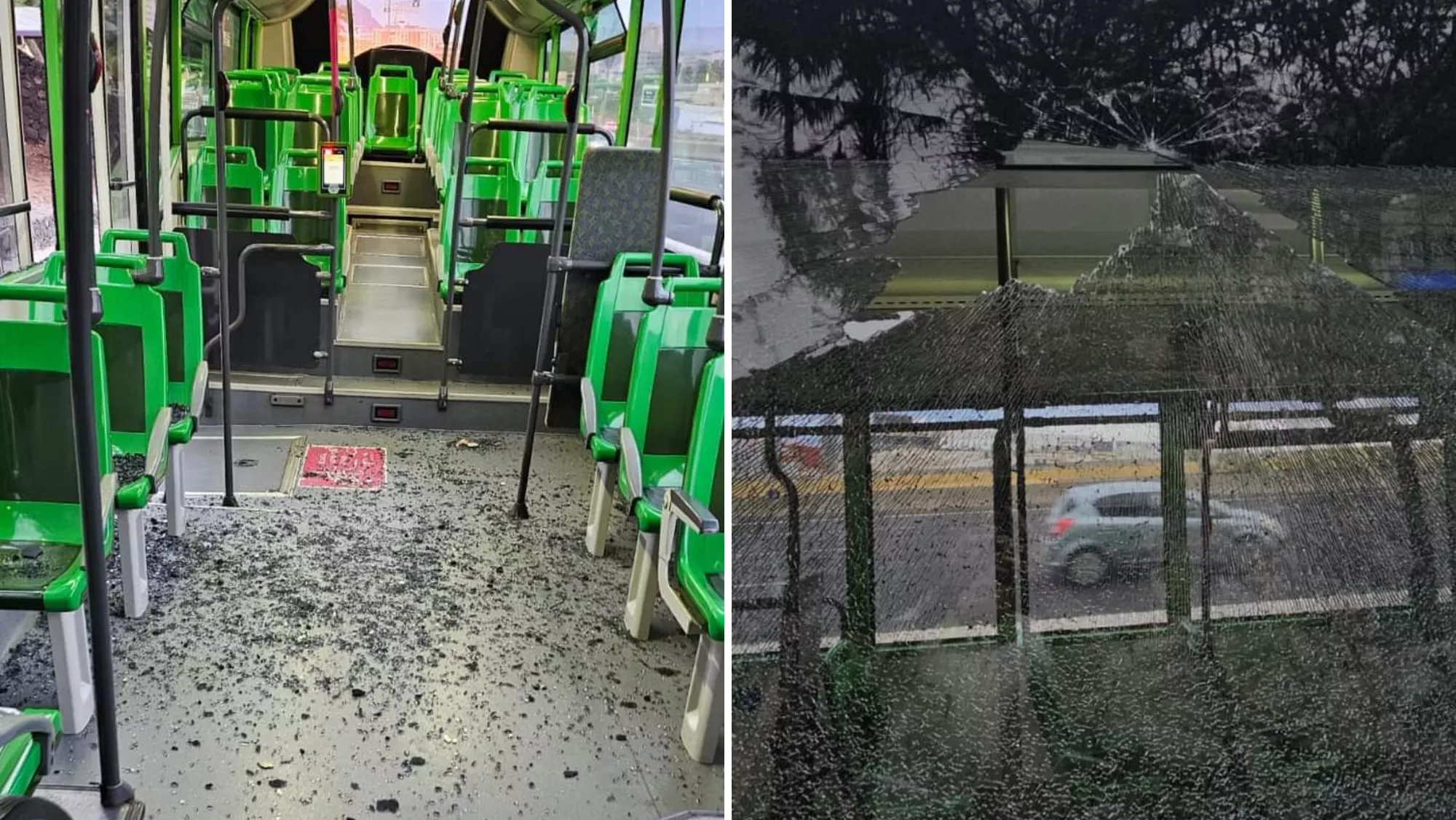 Una persona revienta de una pedrada la ventana de una guagua de la línea 015 en Pancho Camurria./ CEDIDAS