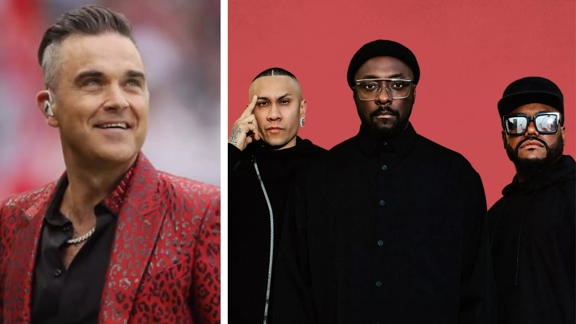 Robbie Williams y Black Eyed Peas, artistas internacionales confirmados en el Granca Live Fest 2024. / MONTAJE AH