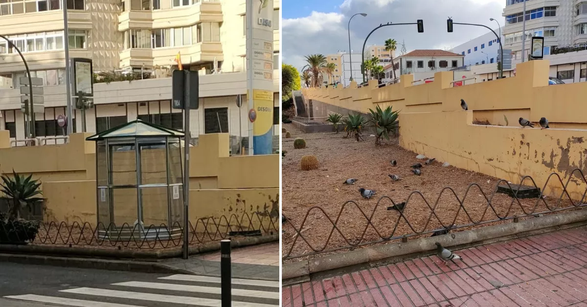 A la izquierda, la jaula instalada; a la derecha, el hueco que dejó la jaula tras ser retirada para su reparación. / AH