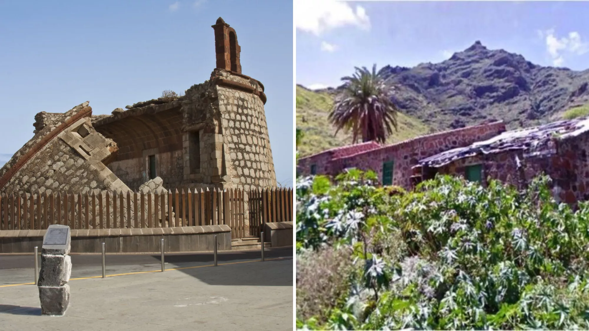 Castillo de San Andrés (izq.) y Hacienda de Cubas (der.), edificaciones pendientes de rehabilitación en Santa Cruz de Tenerife que han perdido los fondos europeos DUSI./ MONTAJE AH