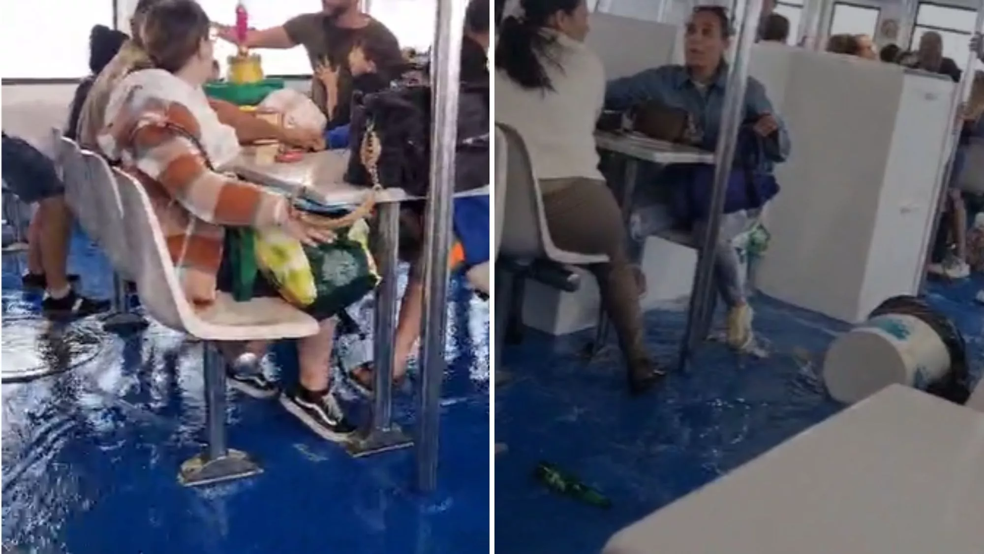 Dos momentos del vídeo en el que se ve el agua entrando en la embarcación / AH