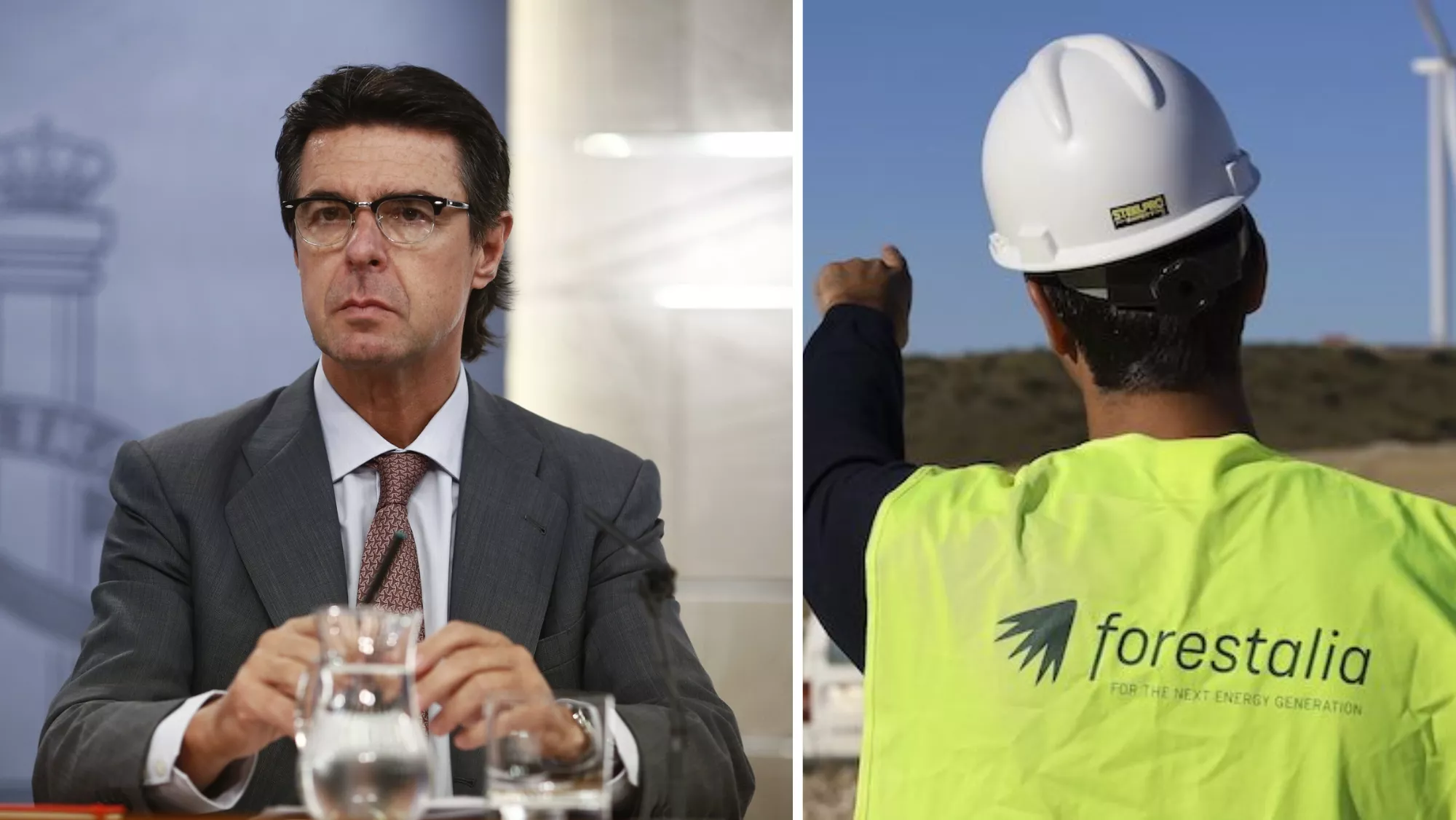 José Manuel Soria y un trabajador de Forestalia / MONTAJE AH