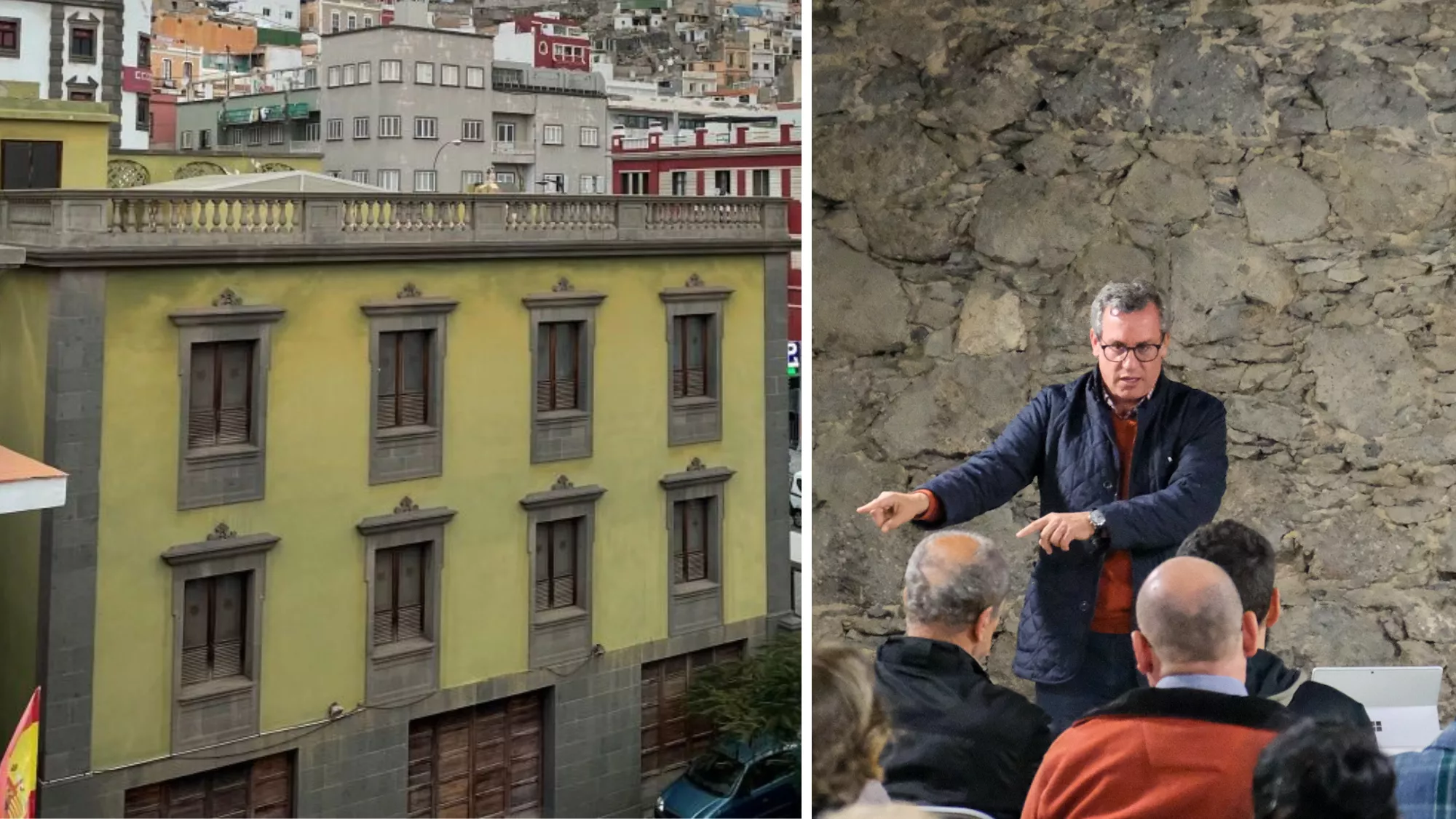 A la izquierda, el palacete de San Bernardo; a la derecha el concejal Mauricio Roque / MONTAJE AH