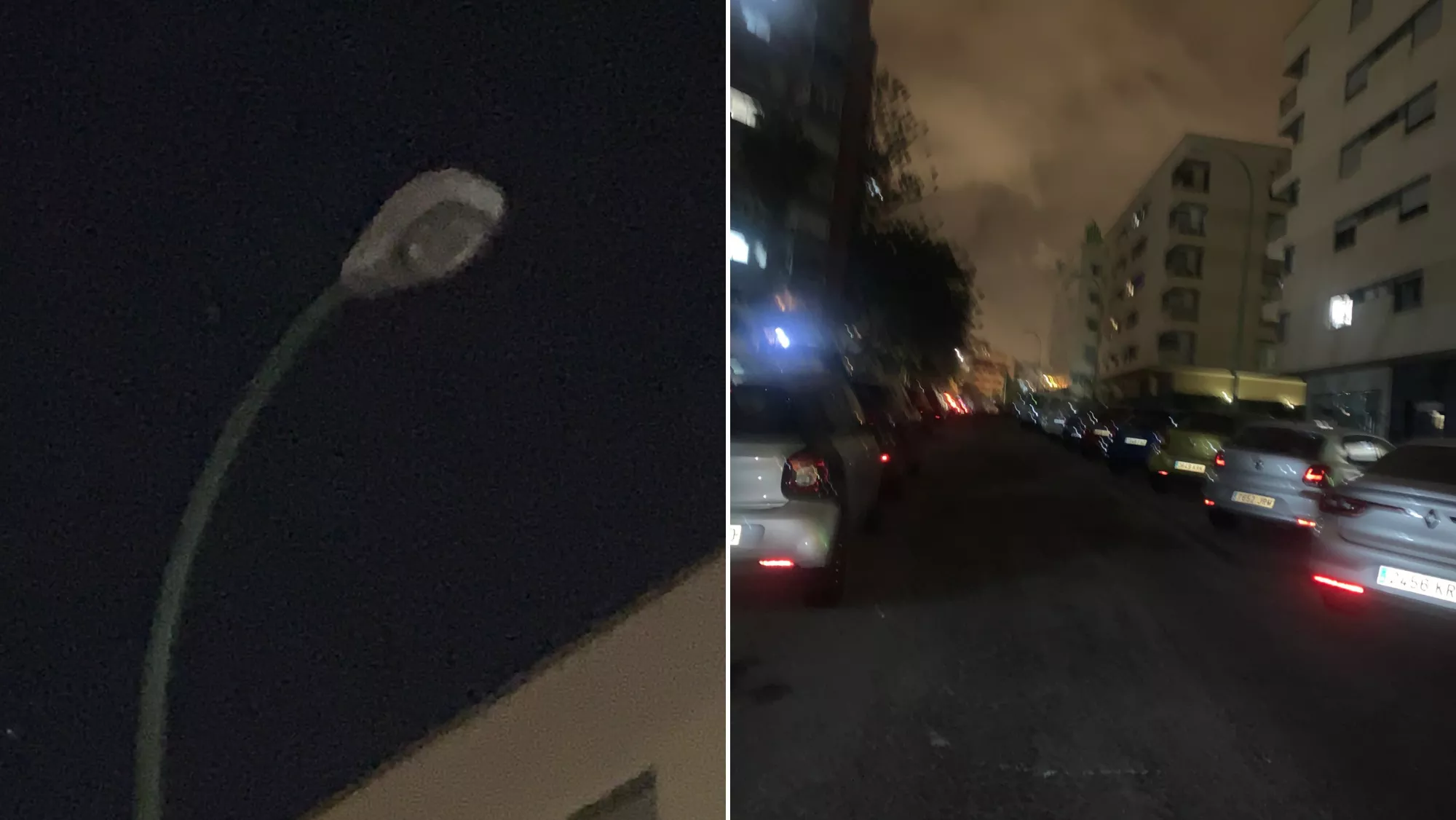 Fotos publicadas por una vecina en sus redes sociales mostrando la calle oscuras / CEDIDAS