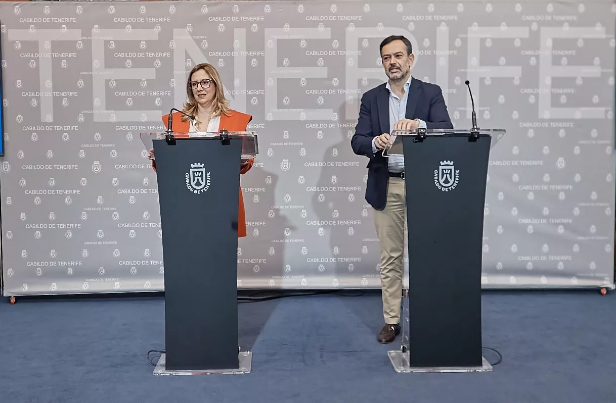 La presidenta del Cabildo de Tenerife, Rosa Dávila, y el vicepresidente, Lope Afonso, en rueda de prensa posterior al Consejo de Gobierno / CEDIDA