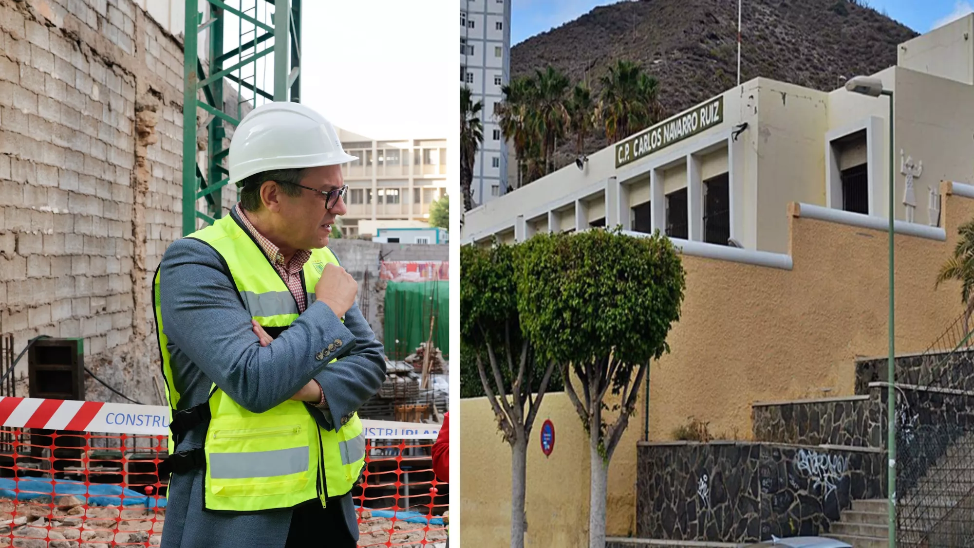 Mauricio Roque, concejal de Urbanismo y el Colegio Carlos Navarro. / AH