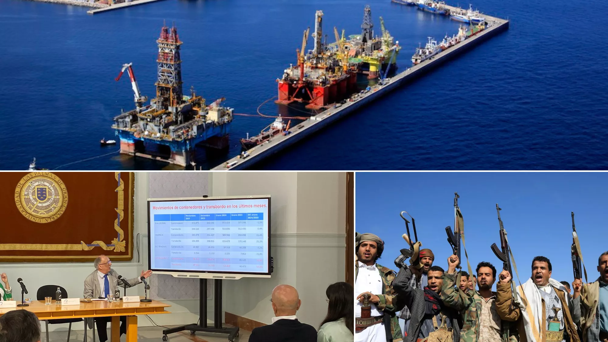 El Puerto de La Luz ha aumentado su tráfico de contenedores y transbordo durante la crisis del Mar Rojo / MONTAJE AH