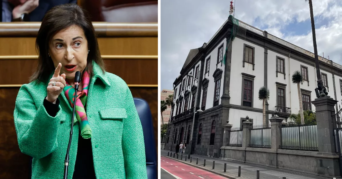 A la izquierda, Margarita Robles, ministra de Defensa; a la derecha, Palacio Militar de Las Palmas situado en la calle Triana / CHEMA MOYA-EFE y AH