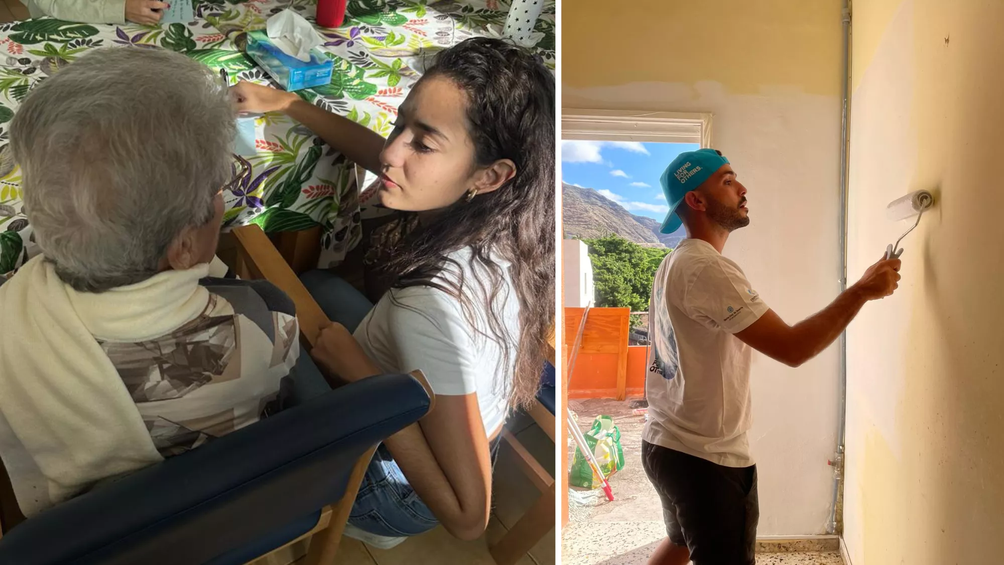 Imágenes de voluntarios de Canarias arreglando la vivienda y haciendo compañía a personas mayores / COOPERACIÓN INTERNACIONAL CANARIAS