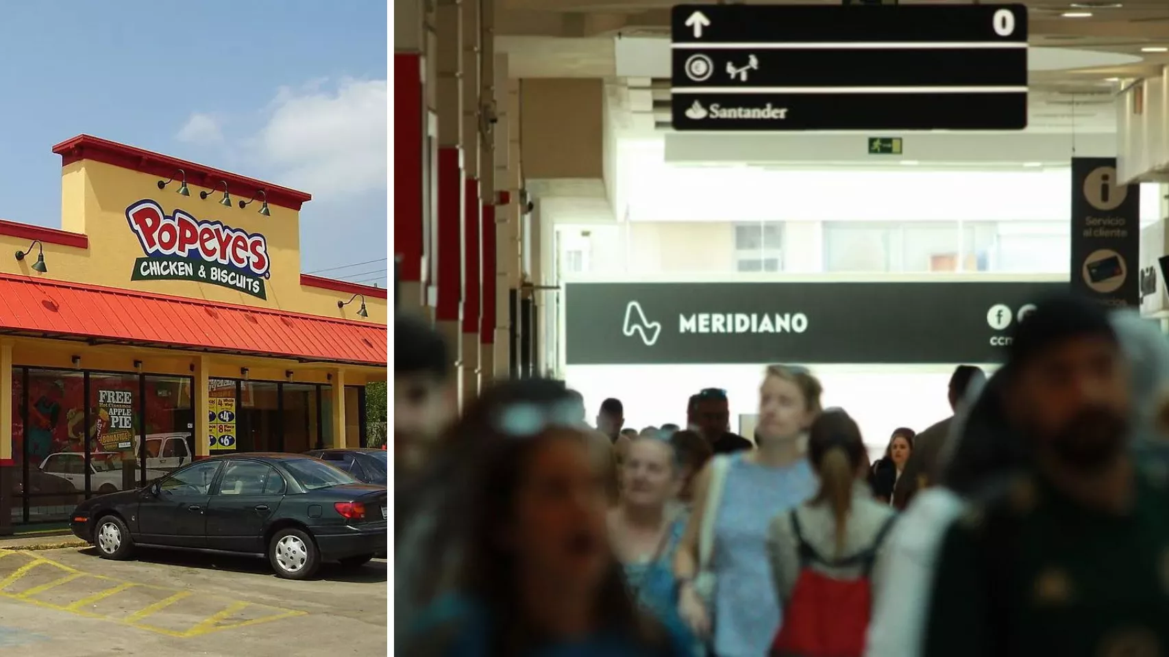 Un Popeyes y el centro comercial Meridiano./ MONTAJE AH