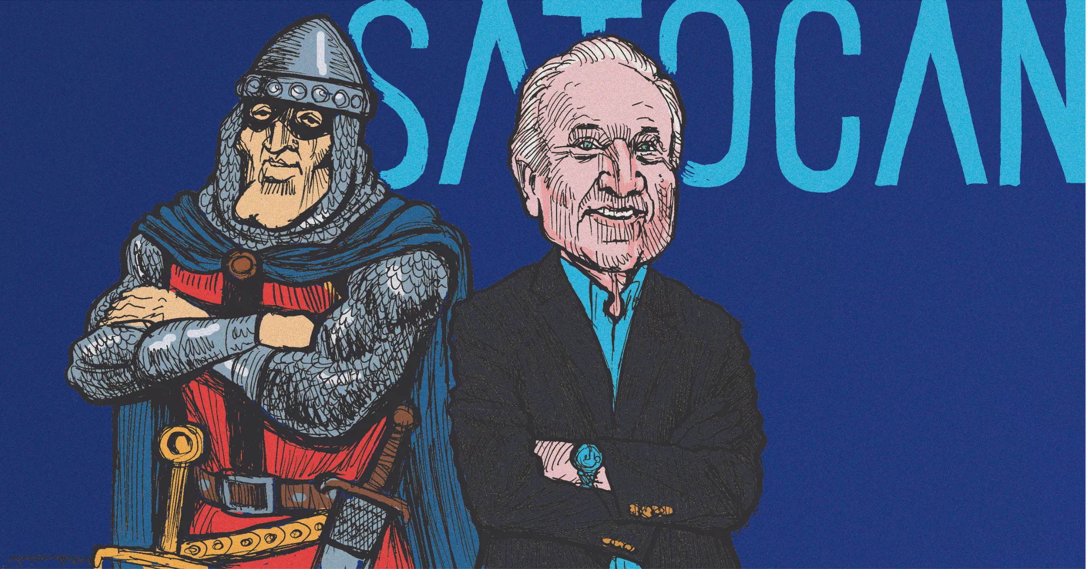 Juan Miguel Sanjuán, acompañado por El Guerrero del Antifaz —uno de los héroes de su infancia—. / FARRUQO