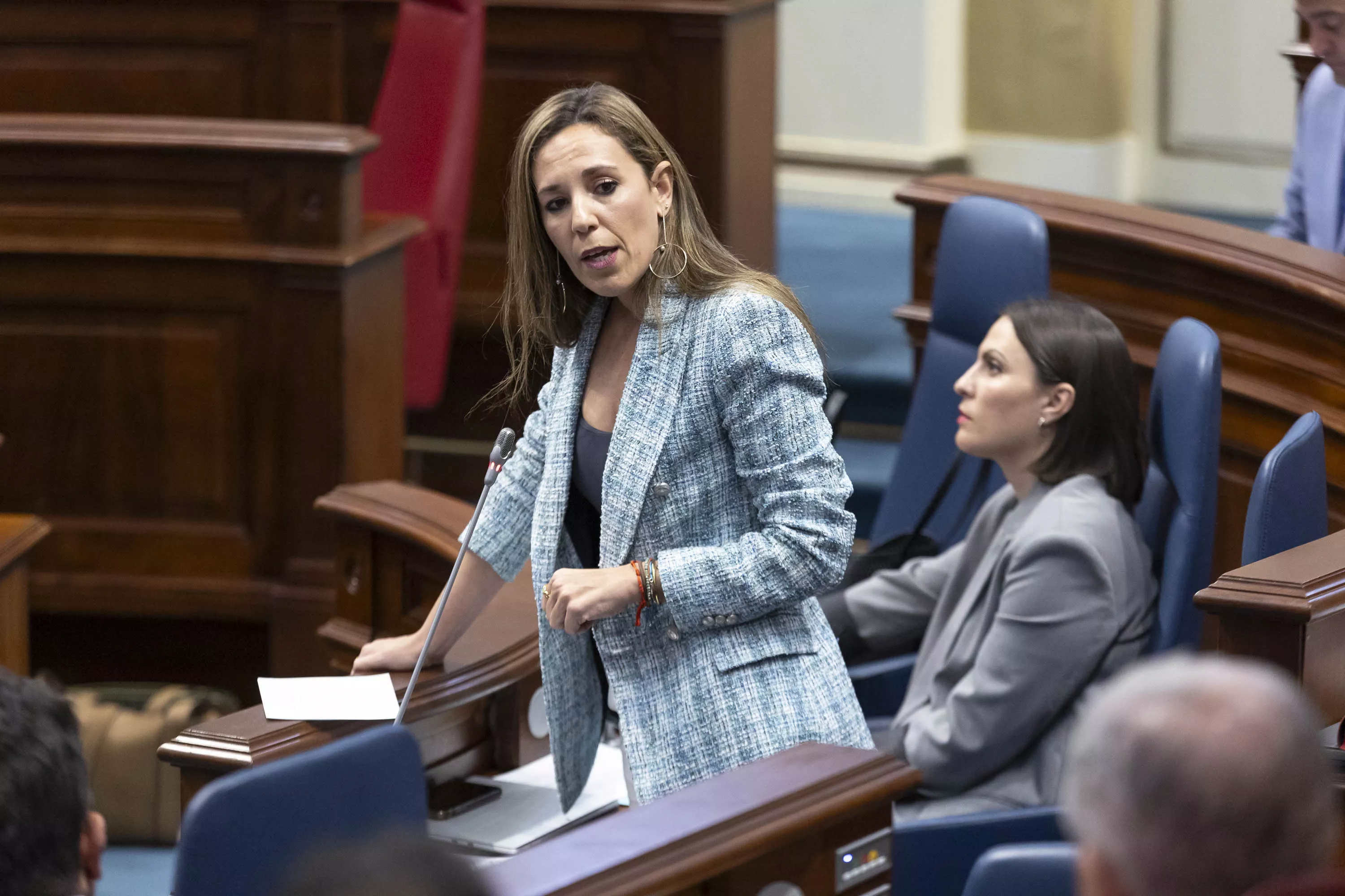 La consejera de Turismo y Empleo, Jéssica de León, en el pleno del Parlamento de Canarias. / EFE