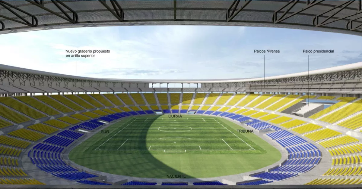 Recreación de reforma y ampliación del Estadio de Gran Canaria para el Mundial 2030. / AH