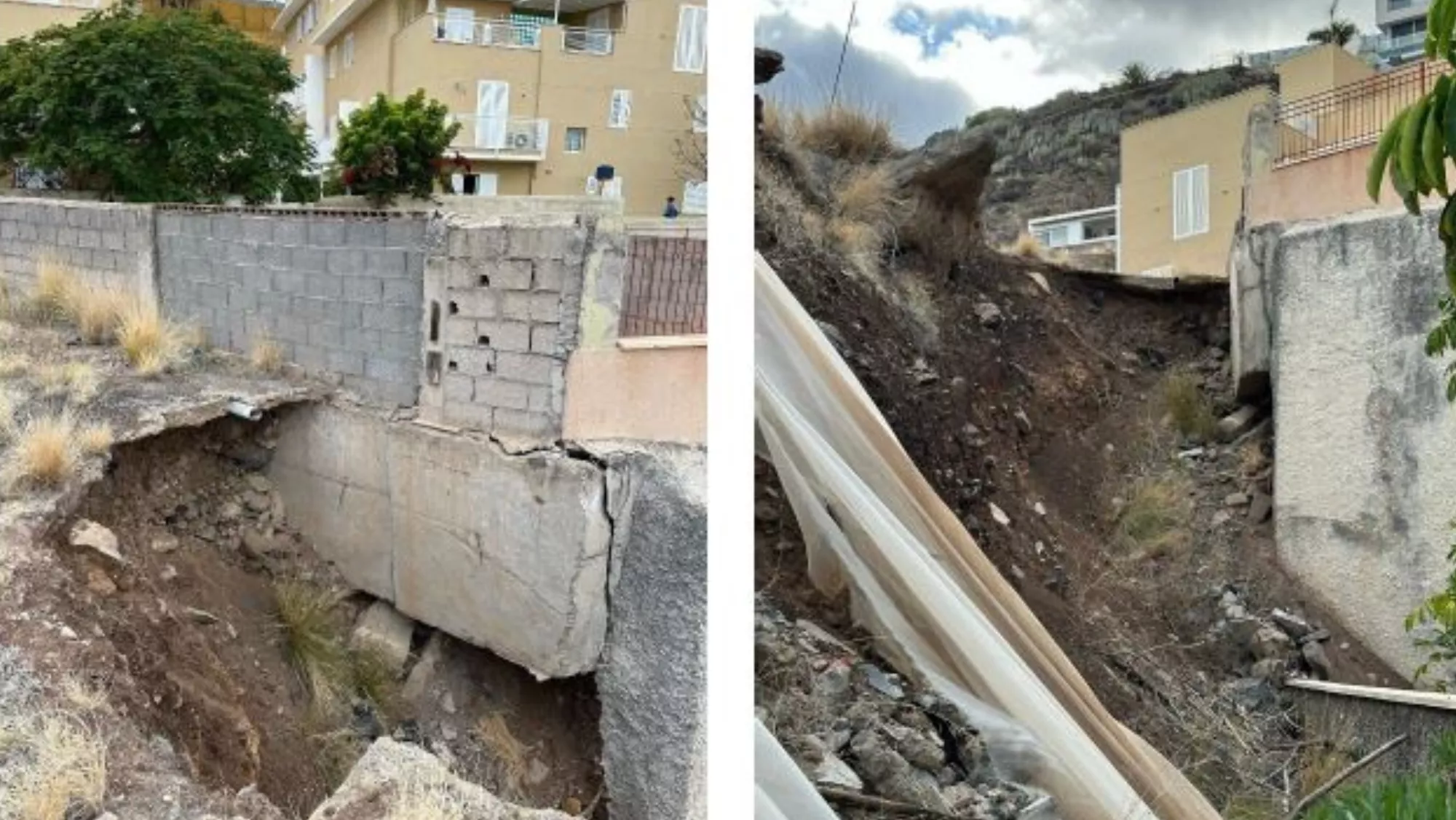 Muro en Residencial Anaga a punto de derrumbarse./ CEDIDA