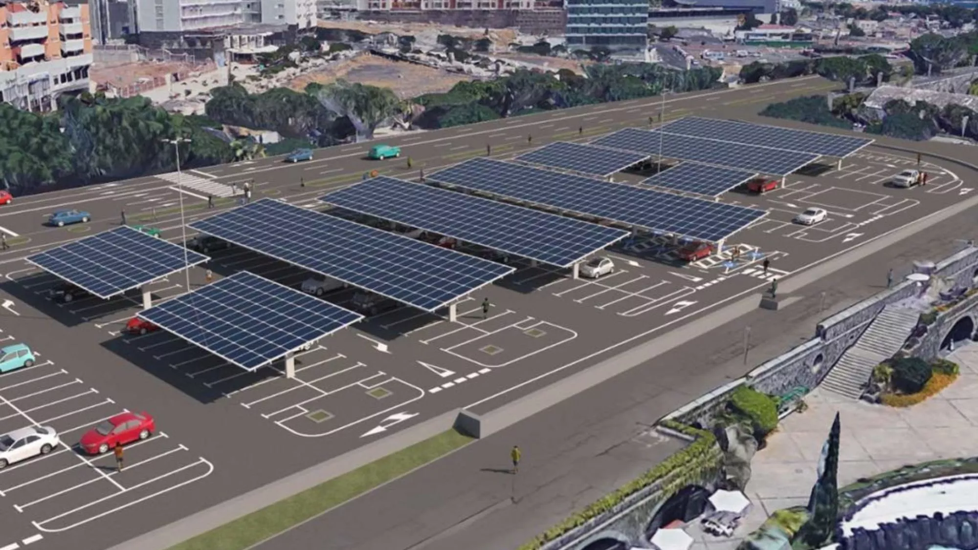 Infografía del resultado final de la instalación de las placas fotovoltaicas en Santa Cruz/ CEDIDA