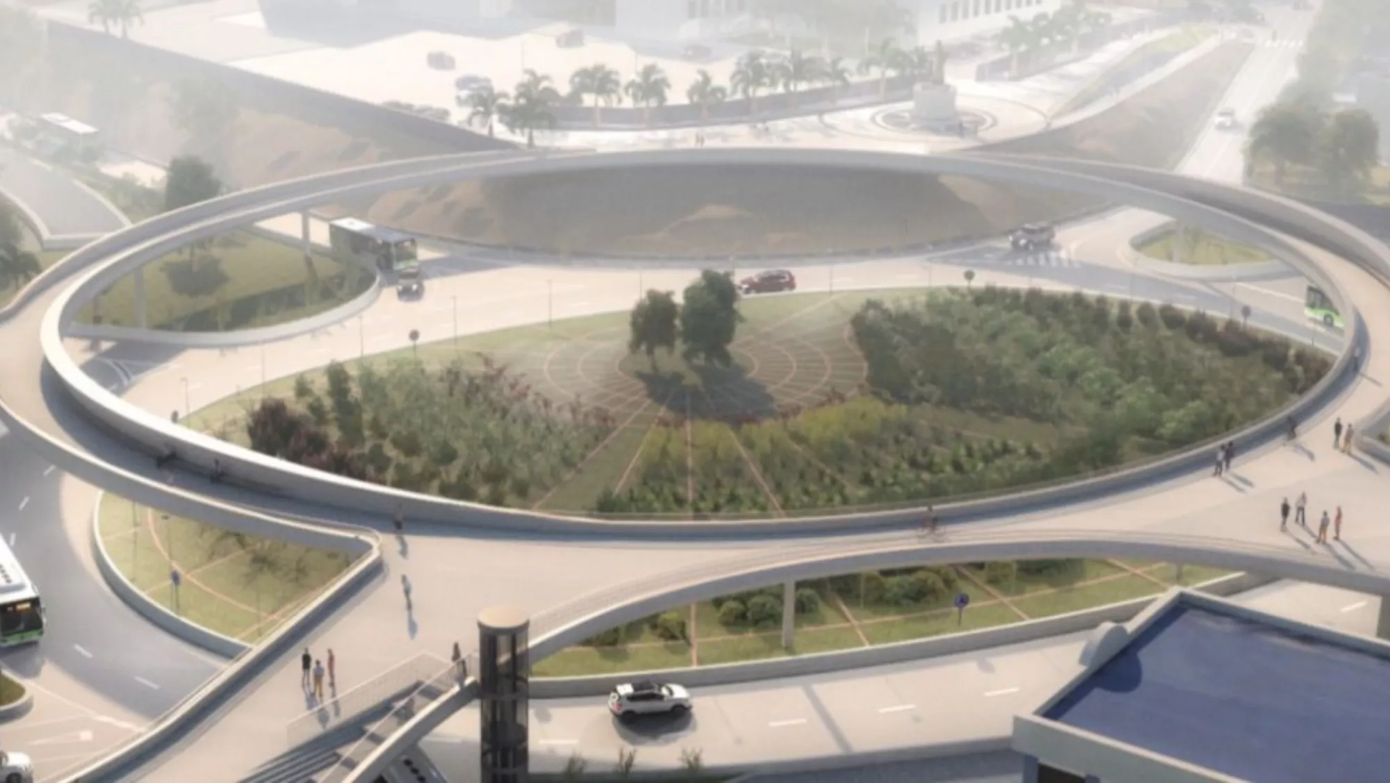 Infografía de cómo se espera que sea la rotonda de Padre Anchieta con la pasarela peatonal. / CEDIDA