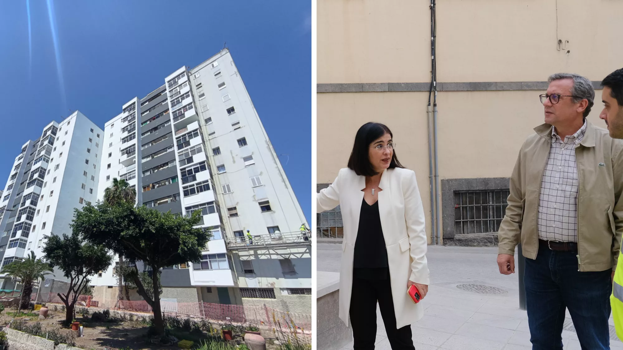 A la izquierda, viviendas en la Vega de San José; a la derecha, Carolina Daria y Mauricio Roque / MONTAJE AH