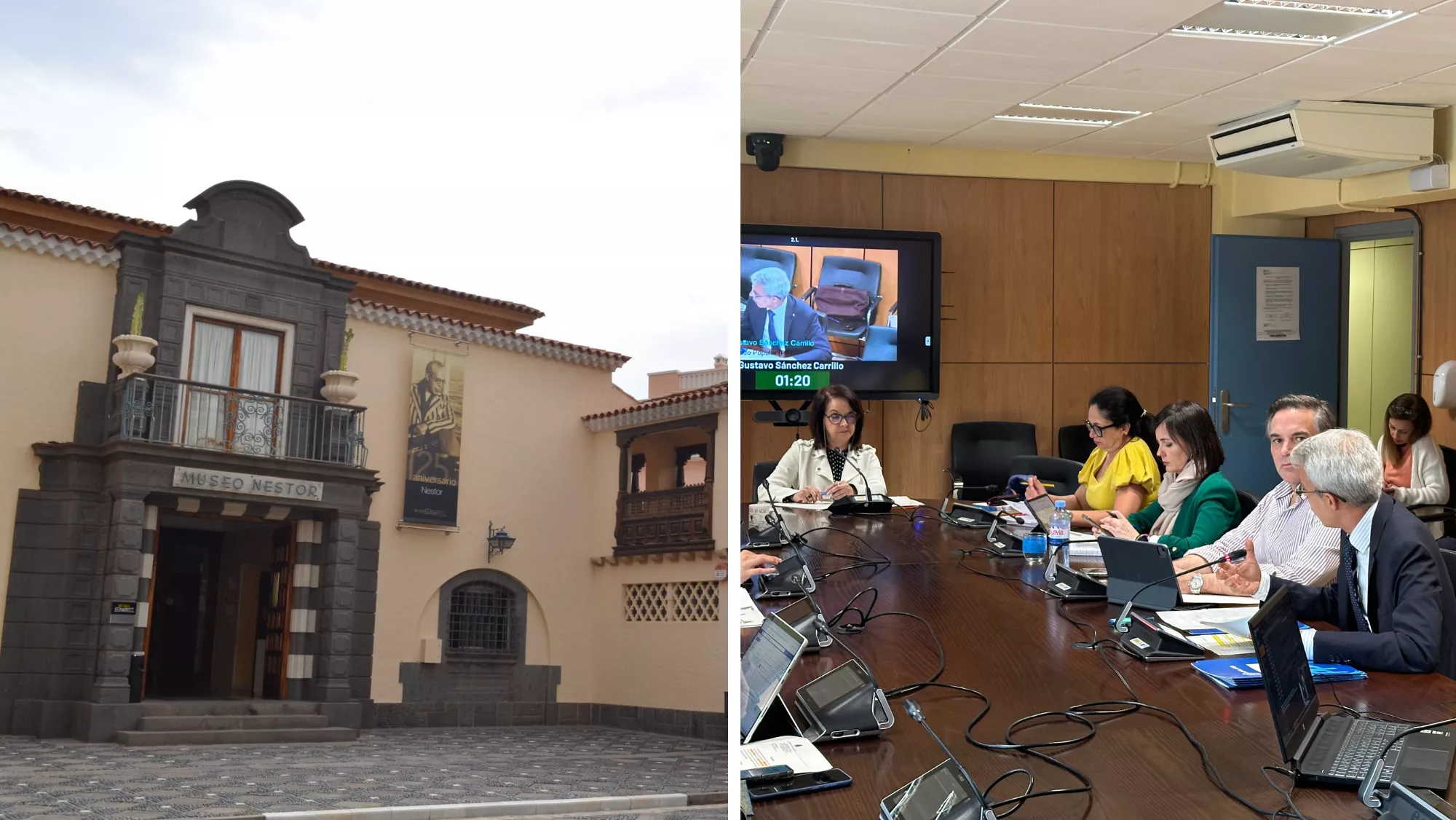 A la izquierda, el Museo Néstor; a la derecha, el concejal Gustavo Sánchez se dirige a la directora general de Urbanismo y Vivienda, Carmen Nieves Martín / ATLÁNTICO HOY - MARCOS MORENO