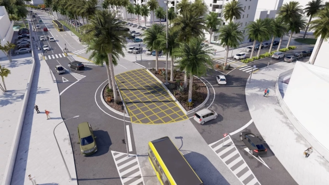 Recreación del paso de la MetroGuagua en el cruce entre las calles Alicante y Tarragona. / AH