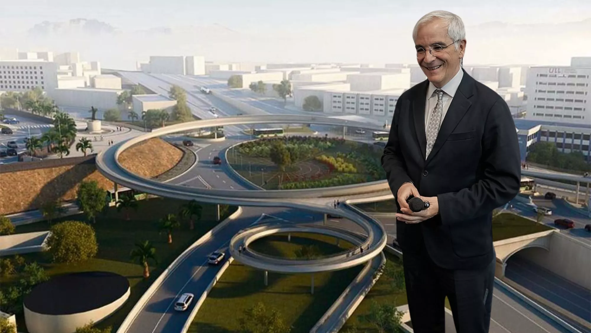 José Romo, arquitecto de la pasarela de Padre Anchieta, y una proyección de la misma./ MONTAJE AH