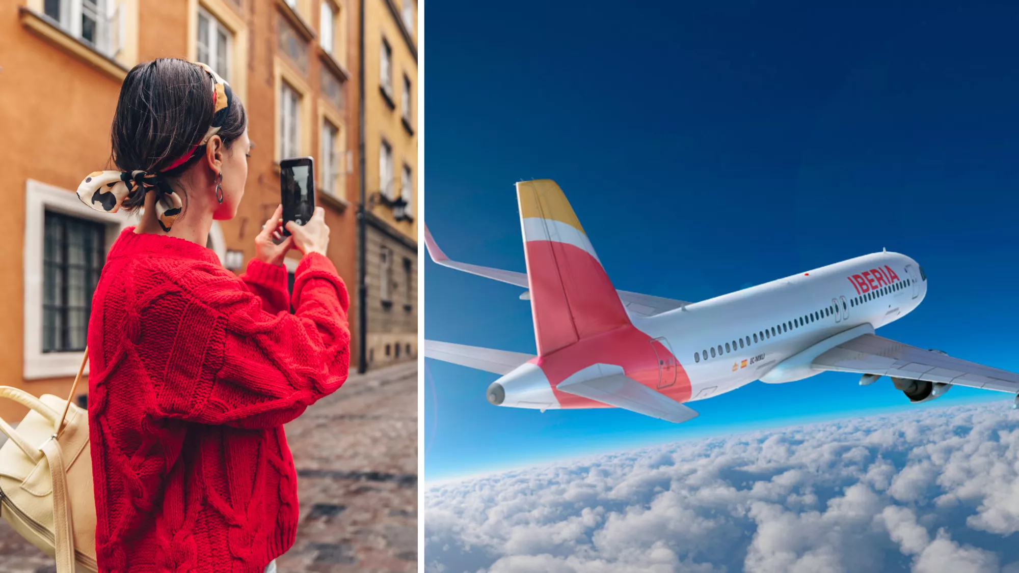 Una joven de viaje y un avión de Iberia / MONTAJE AH
