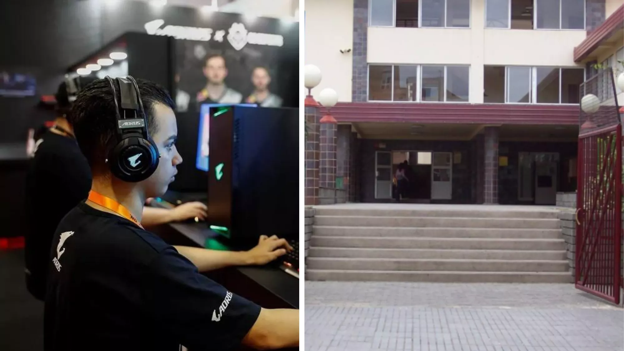 A la izquierda, un joven juega a un videojuego; a la derecha, la fachada del centro / MONTAJE AH