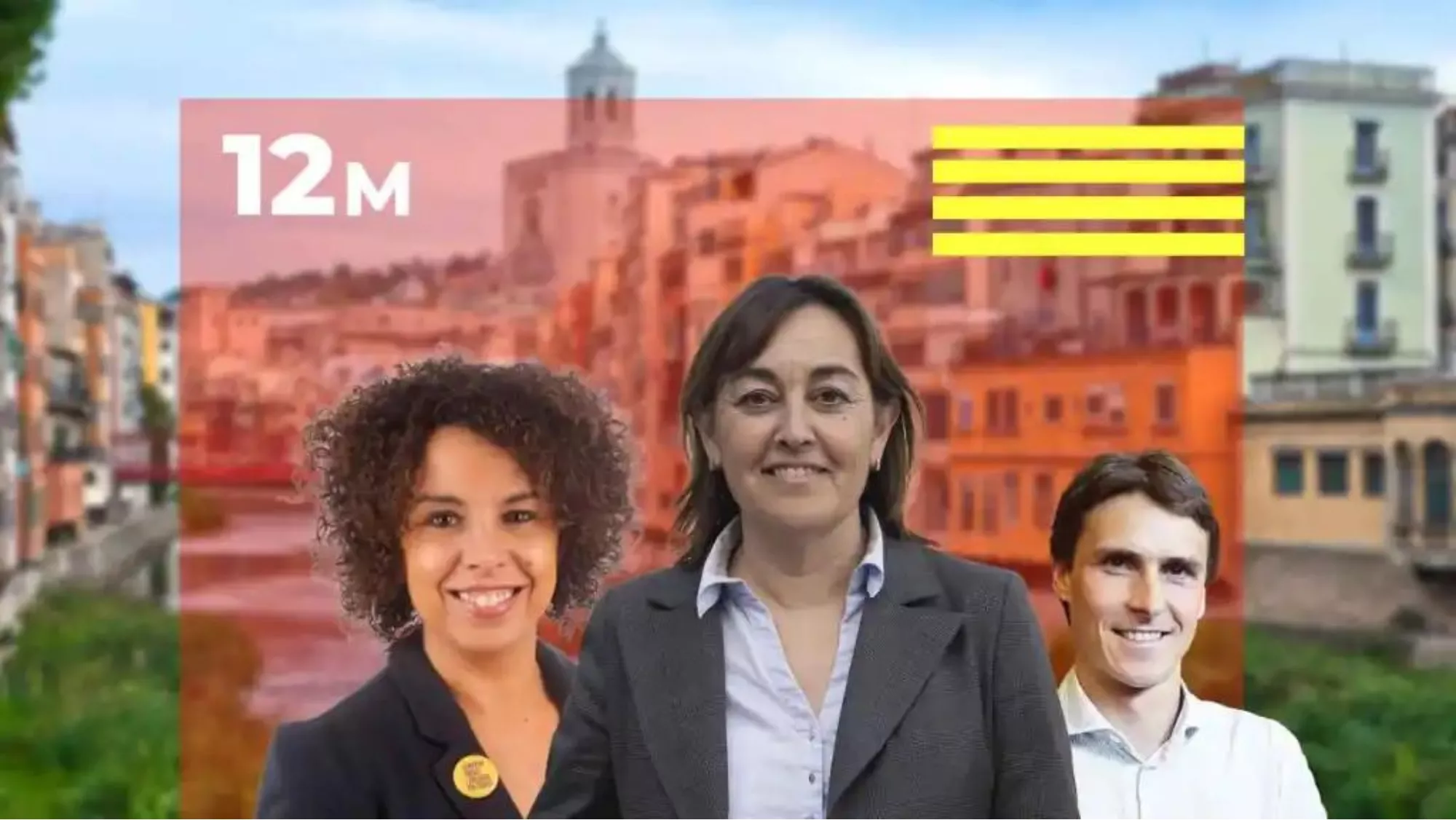 Fotomontaje, de izquierda a derecha Laia Cañigueral (i), candidata de ERC, Sílvia Paneque, del PSC, y Salvador Vergés, de Junts, con Girona de fondo