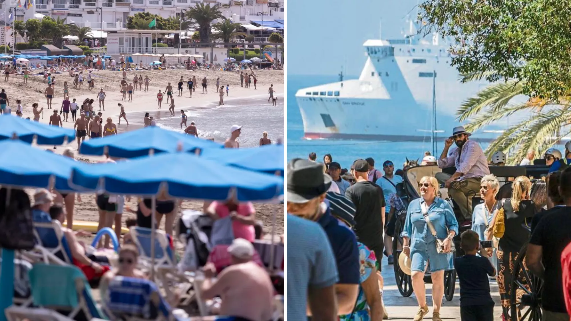 Turistas en Canarias y turistas en Baleares / MONTAJE AH - EFE Turistas en Canarias y turistas en Baleares / MONTAJE AH - EFE