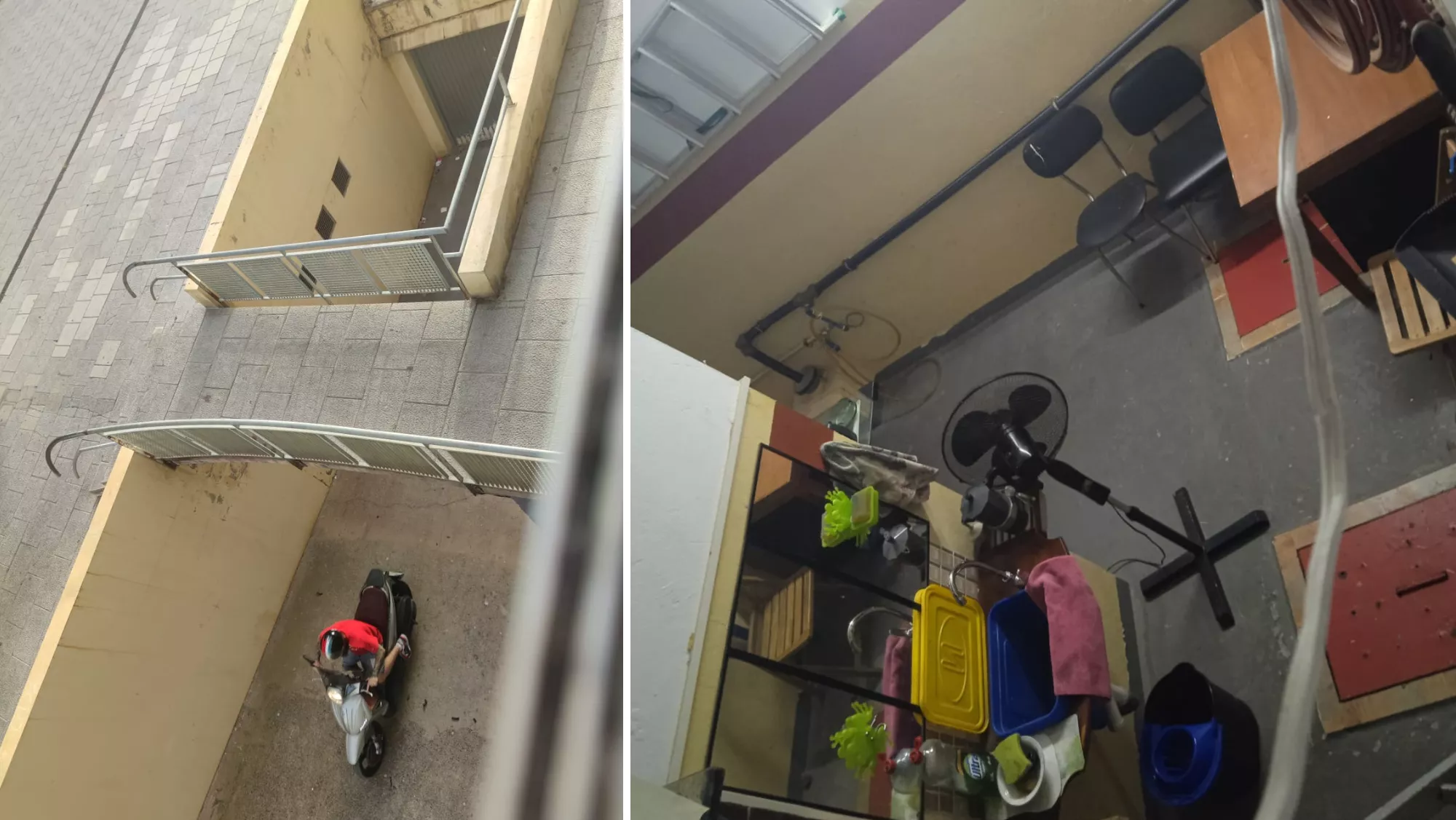 Una moto saliendo de uno de los garajes ocupados y un trastero también ocupado / VECINOS EL POLVORÍN