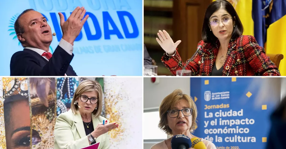Arriba, de izquierda a derecha: Augusto Hidalgo y Carolina Darias; abajo, en el mismo sentido, las últimas presidentas de Sociedad de Promoción de Las Palmas: Inmaculada Medina y Encarna Galván. / AH