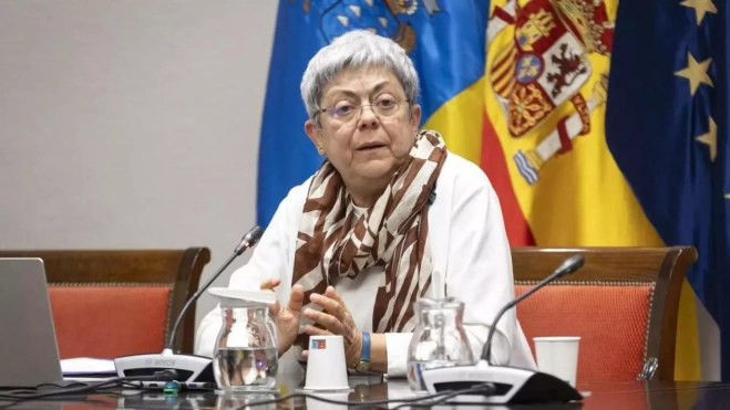 La catedrática de Geografía Física Emma Pérez-Chacón en la comisión de reto demográfico del Parlamento de Canarias./ EFE
