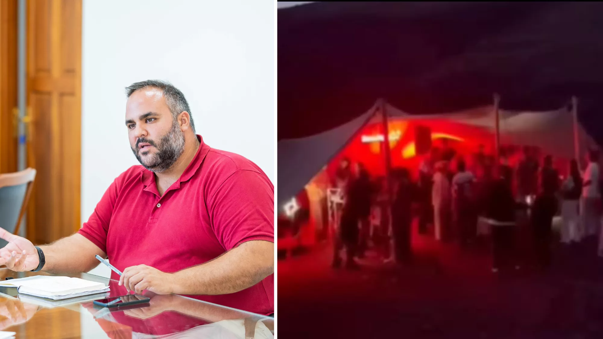 Consejero de Medioambiente del Cabildo de Lanzarote, Samuel Martín, y captura del vídeo de redes sociales / MONTAJE AH