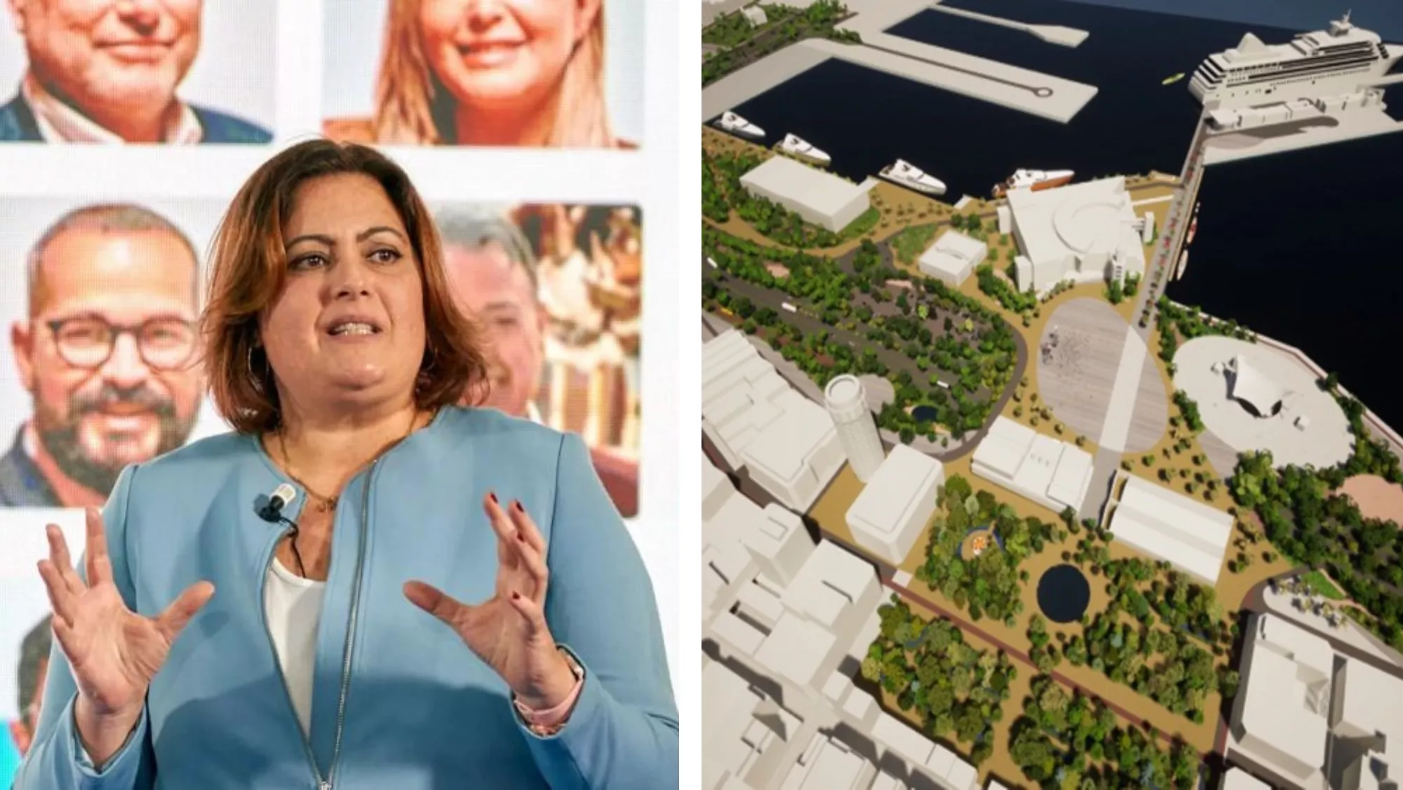 A la izquierda, Beatriz Calzada; a la derecha, proyecto del parque / MONTAJE AH A la izquierda, Beatriz Calzada; a la derecha, proyecto del parque / MONTAJE AH