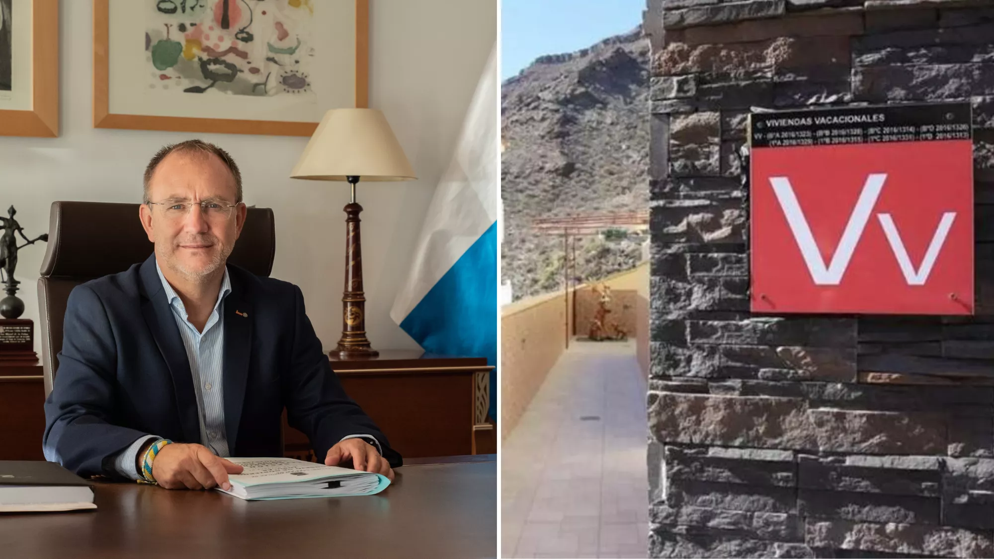 Sergio Rodríguez, presidente del Cabildo de La Palma y una vivienda vacacional / MONTAJE AH