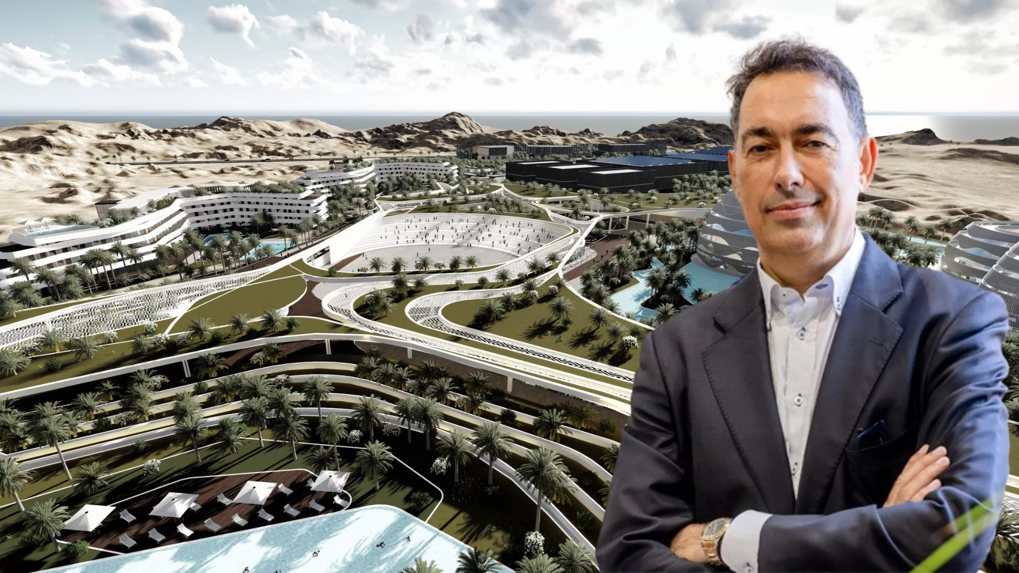 Boceto de Dreamland Studios en Fuerteventura y José Antonio Newport. / MONTAJE AH