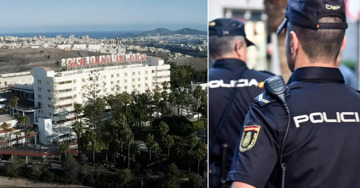 Imagen panorámica, a la izquierda, de la ciudad de San Juan de Dios en Las Palmas de Gran Canaria; a la derecha, dos agentes de la Policía Nacional. / AH