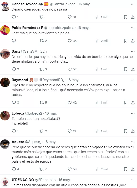 Respuestas xenófobas que incitan al odio y a la violencia contra migrantes en el post sobre el paciente de La Candelaria./ REDES