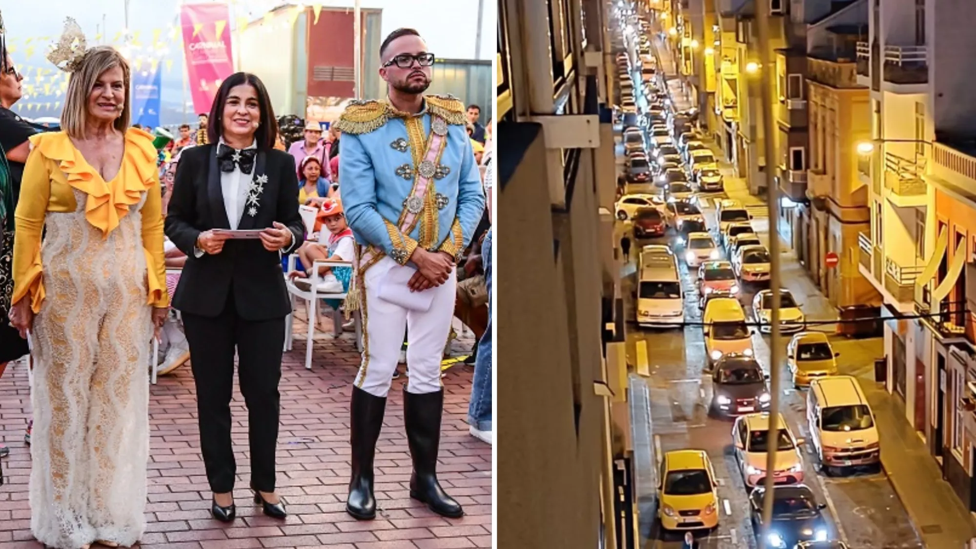 Inmaculada Medina y Carolina Darias, al lado una imagen del colapso de La Isleta durante el Carnaval / MONTAJE AH
