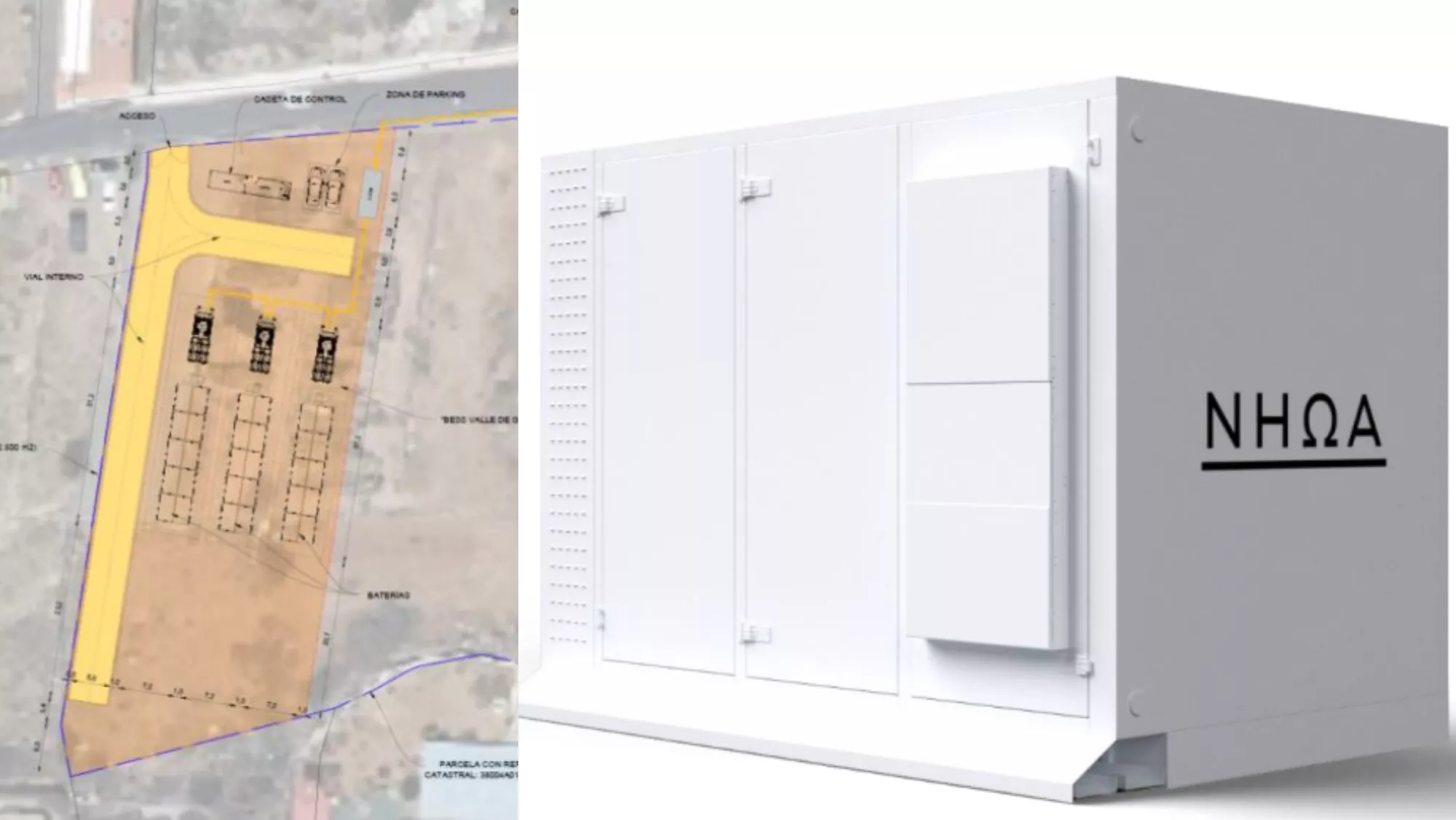 Plano de la planta de almacenamiento energético con el modelo de batería. / PROYECTO TÉCNICO 