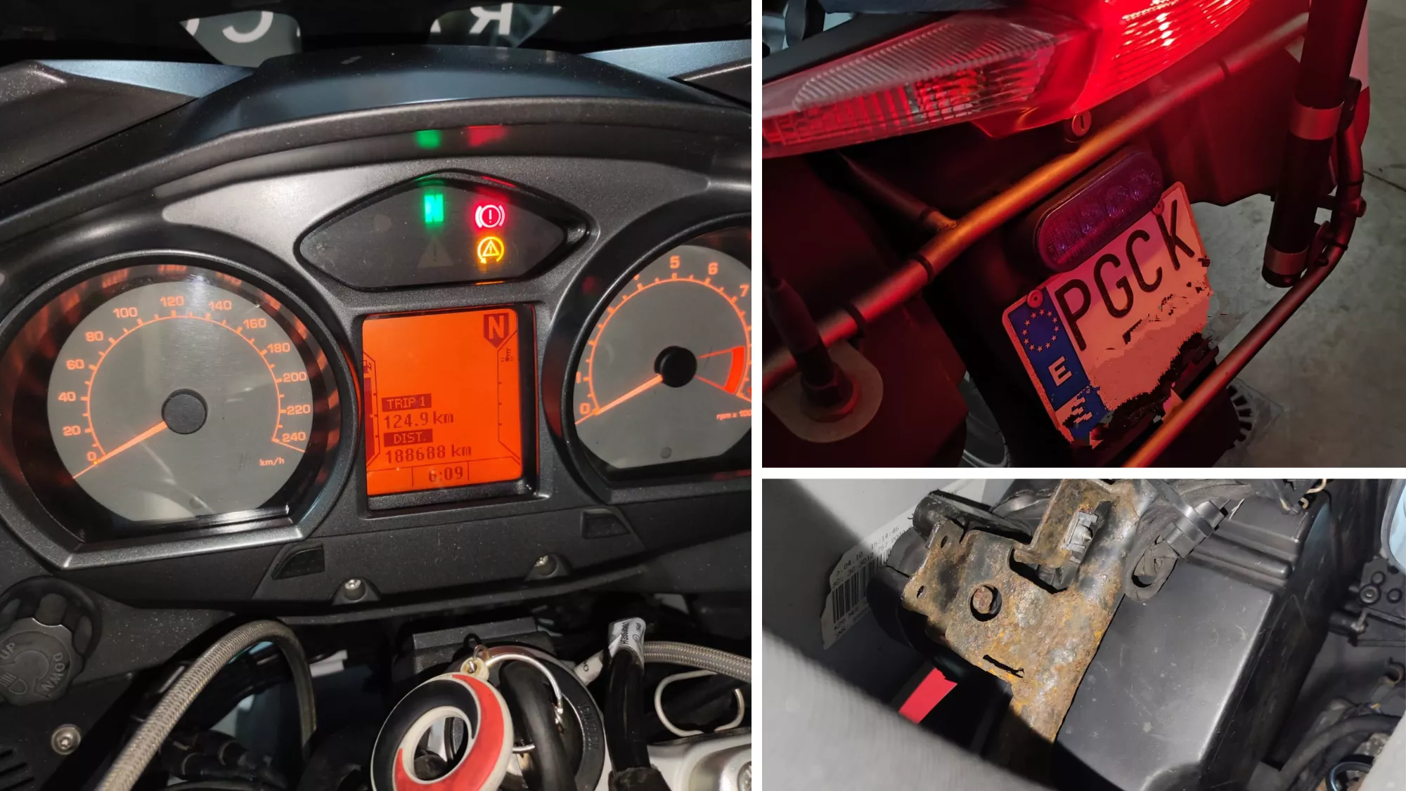 Estado de las motos de los agentes de tráfico de la Guardia Civil, fotos publicadas por el sindicato AUGC / MONTAJE AH