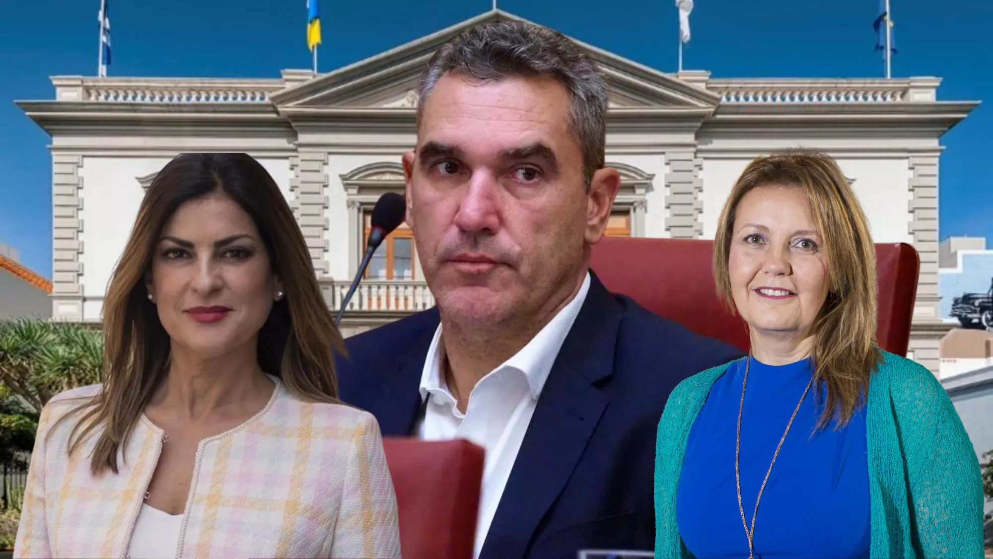 Matilde Zambudio, concejal independiente por las listas del PSOE (izq.), Juan Ramón Lazcano, exconcejal de Urbanismo por Cs en el periodo de Patricia Hernández (centro), y Purificación Dávila, actual concejal de Recursos Humanos de Santa Cruz./ MONTAJE AH