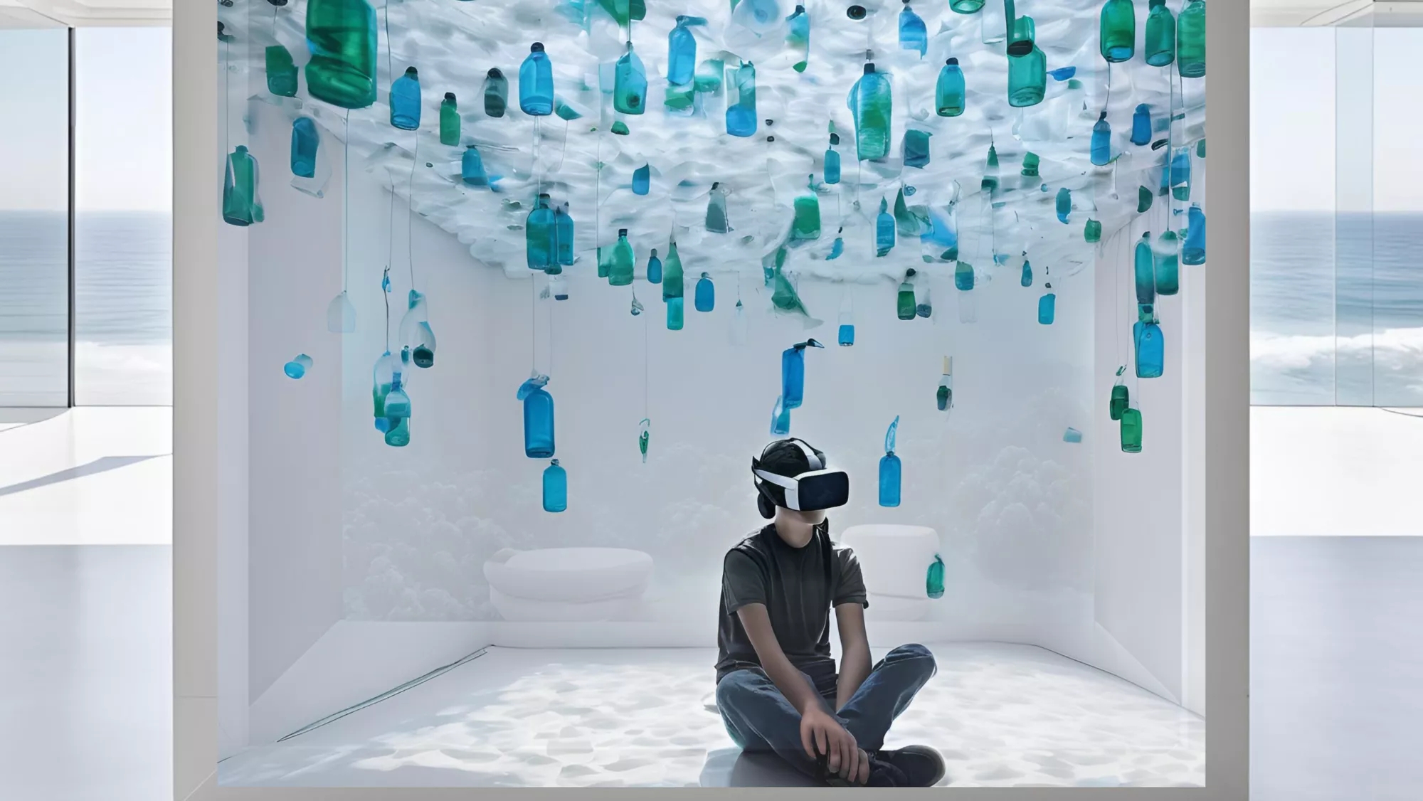 Simulación de basura en el mar con gafas de realidad virtual./ MERIDIANO