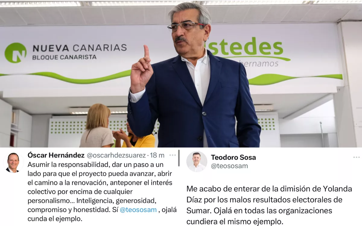 La crisis de Nueva Canarias en tres imágenes: el liderazgo discutido de Román Rodríguez y las publicaciones en Twitter de Teodoro Sosa y Óscar Hernández. / AH