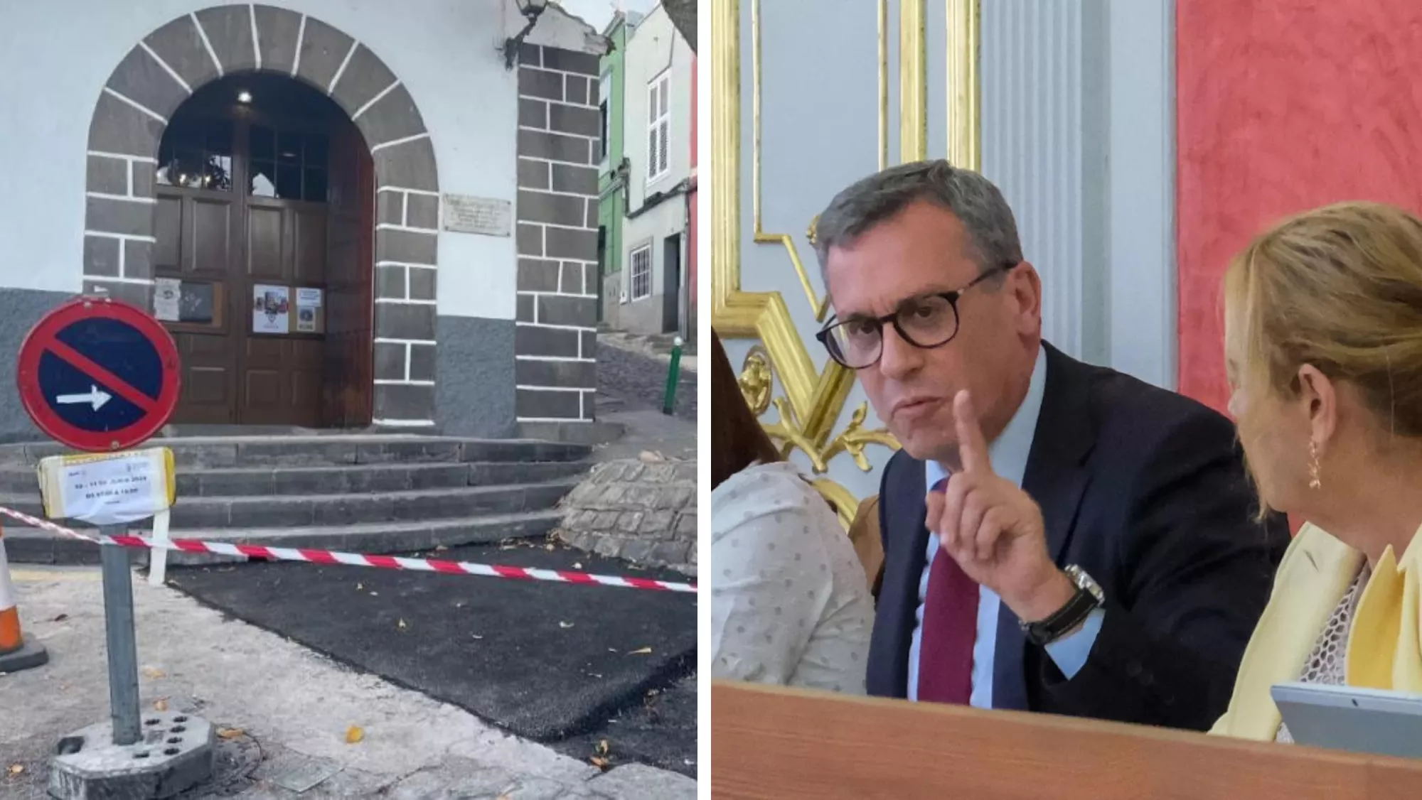 A la izquierda, la fachada de la ermita con piche delante; a la derecha, el concejal de Urbanismo, Mauricio Roque / MONTAJE AH