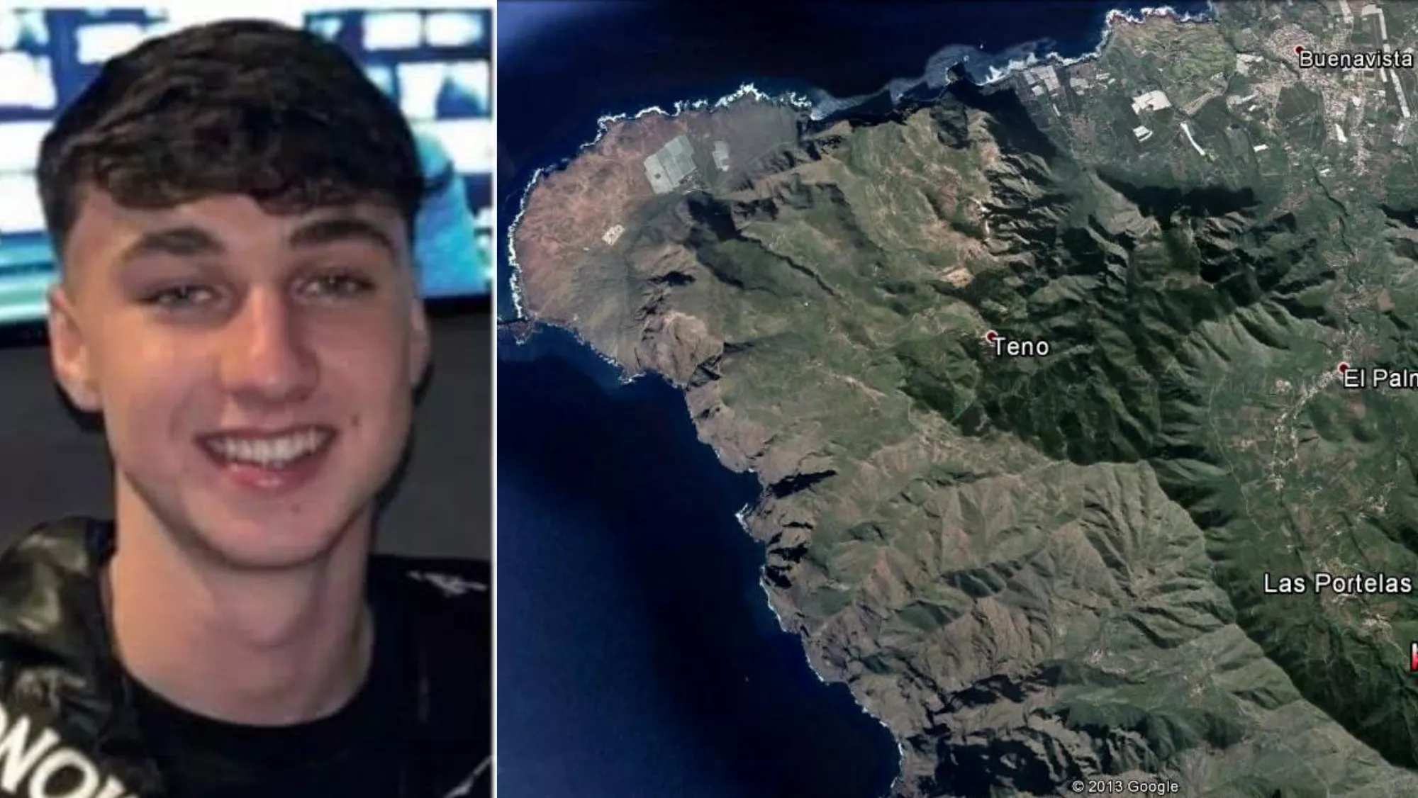 Jay Slater, el británico de 19 años desaparecido en el Parque Rural de Teno./ MONTAJE AH