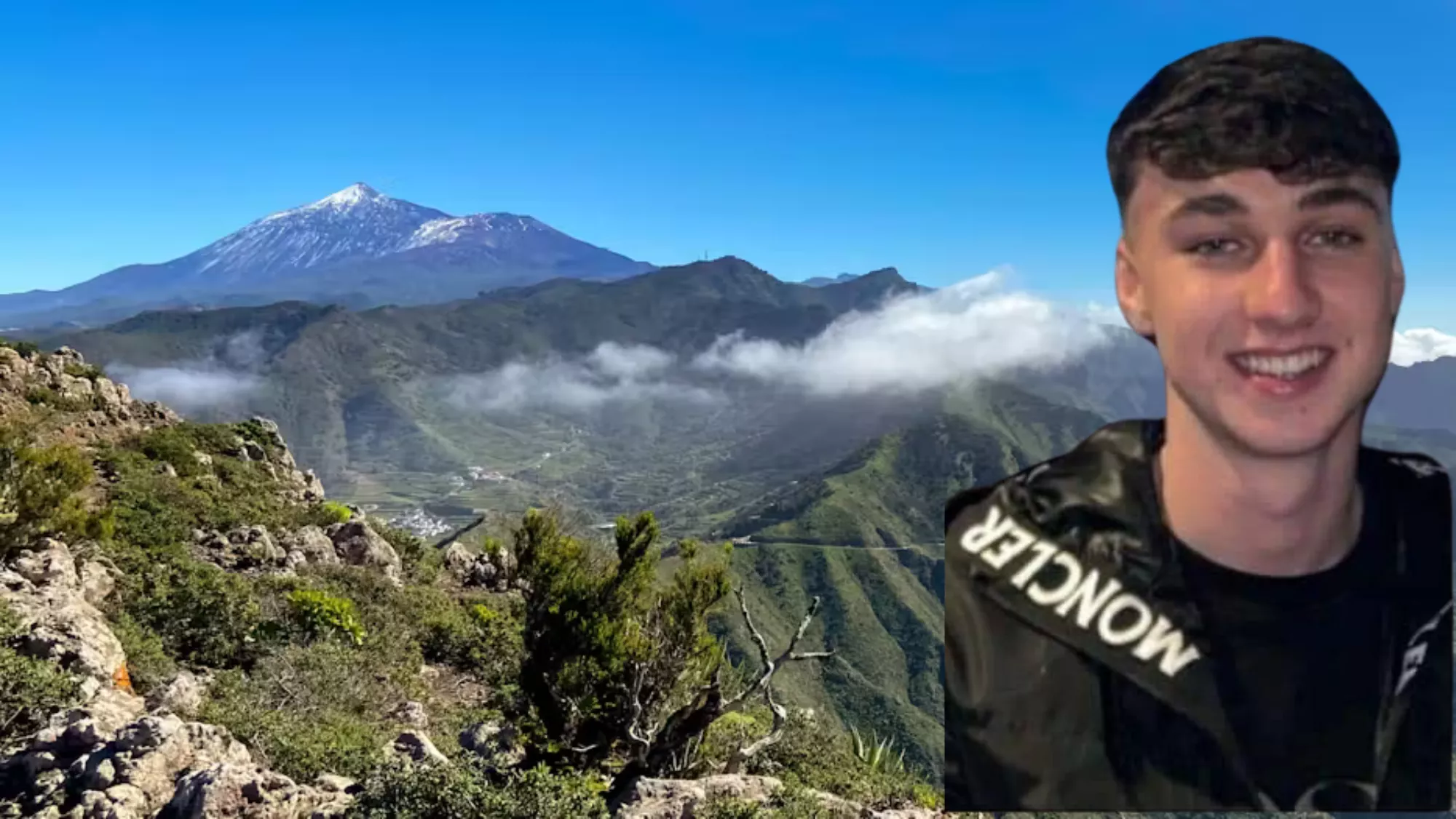 Jay Slater, el británico desaparecido en el Parque Rural de Teno, lugar donde se ha encontrado a un escocés también desaparecido./ MONTAJE AH