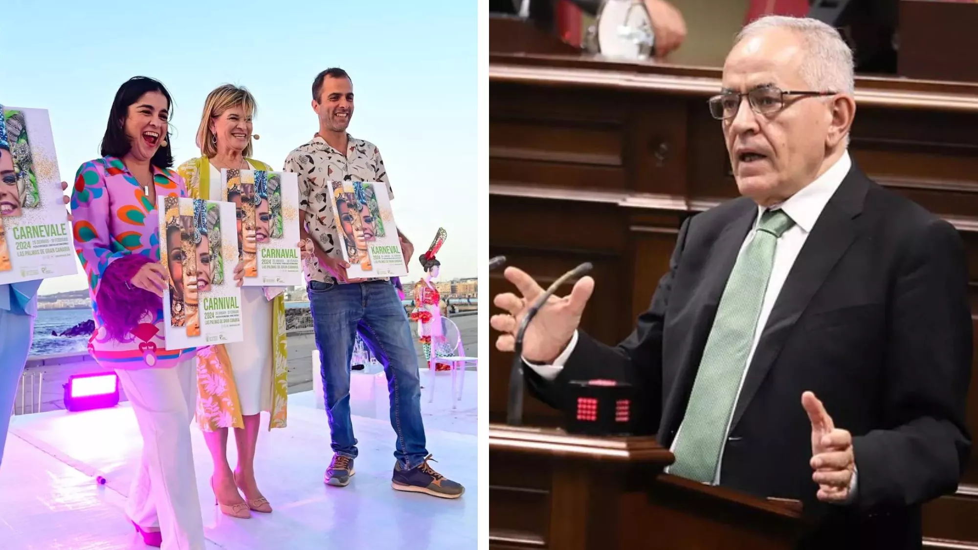 A la izquierda, Carolina Darias e Inmaculada Medina; a la derecha, Daniel Cerdán, expresidente del Comisionado de Transparencia / MONTAJE AH