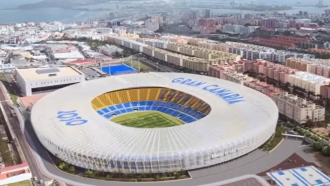 Render de la ampliación del Estadio de Gran Canaria para el Mundial 2030. / AH