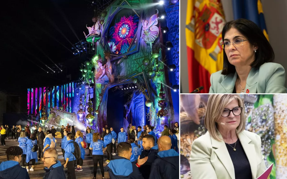 A la izquierda, ensayo general de la Gala de la Reina del Carnaval 2024 de Las Palmas de Gran Canaria; a la derecha, arriba, la alcaldesa Carolina Darias; y abajo Inmaculada Medina (PSOE). / AH A la izquierda, ensayo general de la Gala de la Reina del Carnaval 2024 de Las Palmas de Gran Canaria; a la derecha, arriba, la alcaldesa Carolina Darias; y abajo Inmaculada Medina (PSOE). / AH