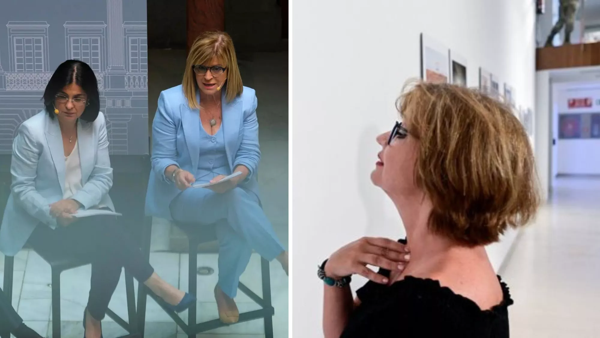 A la izquierda, Carolina Darias e Inmaculada Medina; a la derecha, Encarna Galván / MONTAJE AH